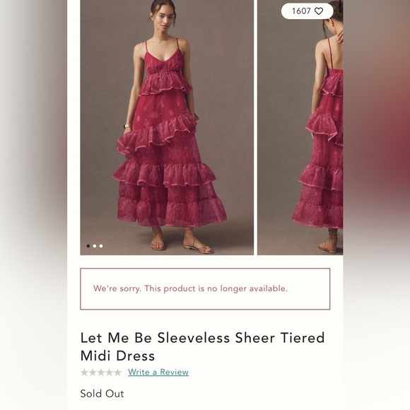 NWT Anthropologie Let Me Be Sleeveless Sheer Tiered Pink Layered Midi Dress M - Picture 13 of 14